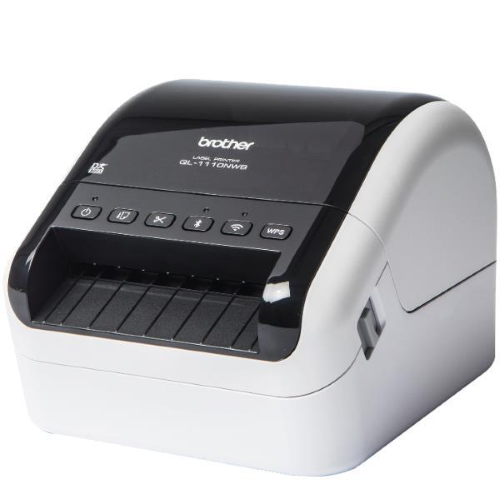 Brother QL-1110NWBc - Stampante per etichette - termico diretto - Rotolo (10,36 cm) - 300 x 300 dpi - fino a 110 mm/sec - USB 2.0, LAN, Wi-Fi(n), Bluetooth 5.2 - taglierina - bianco, nero lucido